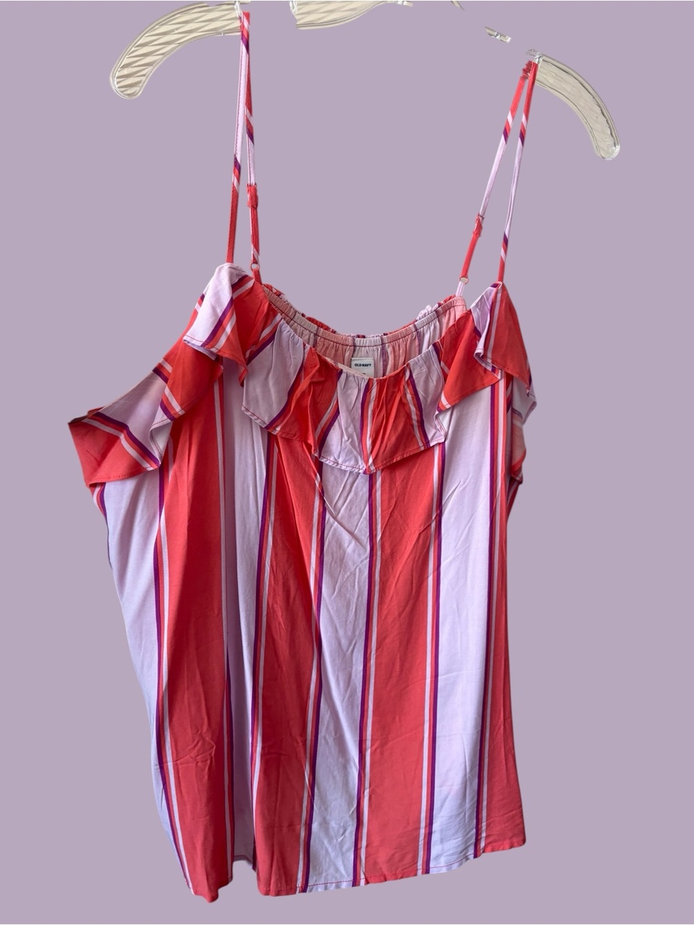 Old Navy Pink & Red Striped Cold-Shoulder Cami